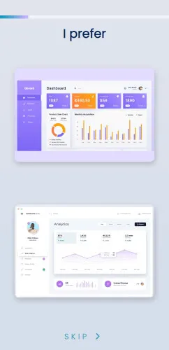 Pulse Instinct preference screen comparing two dashboard layouts