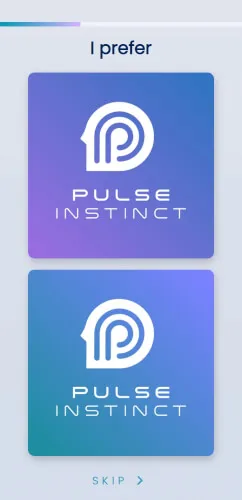 Pulse Instinct preference screen showing two logo colour treatments with an &lsquo;I prefer&rsquo; heading
